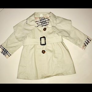 Baby Girl Tan Trench Coat with Plaid - Size 9-12M
